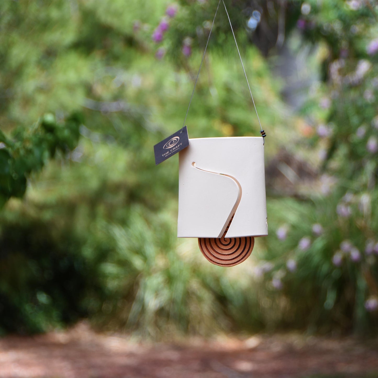 Modern Ceramic Wind Chime in Elegant White with Spiral Pendant