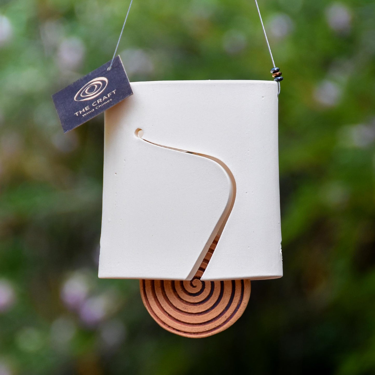 Modern Ceramic Wind Chime in Elegant White with Spiral Pendant