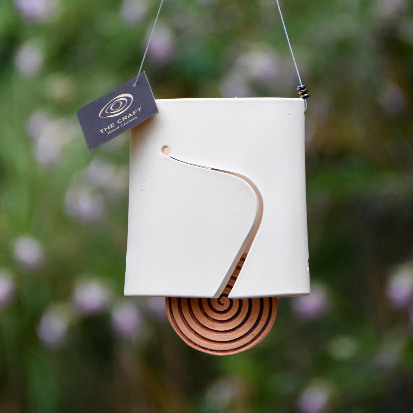 Modern Ceramic Wind Chime in Elegant White with Spiral Pendant