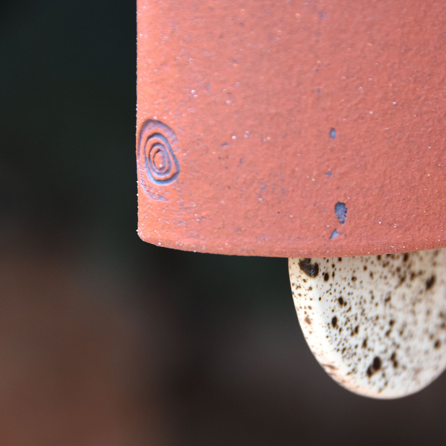 Modern Ceramic Wind Chime in Terra Cotta with Speckled Black and White Clapper
