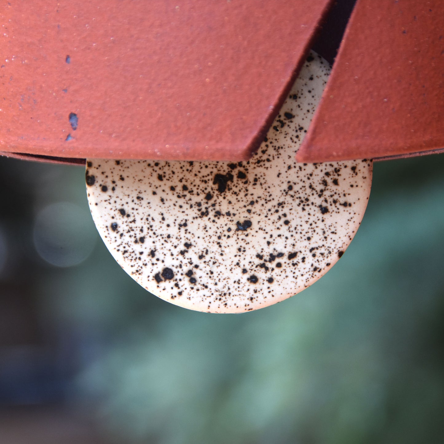 Modern Ceramic Wind Chime in Terra Cotta with Speckled Black and White Clapper