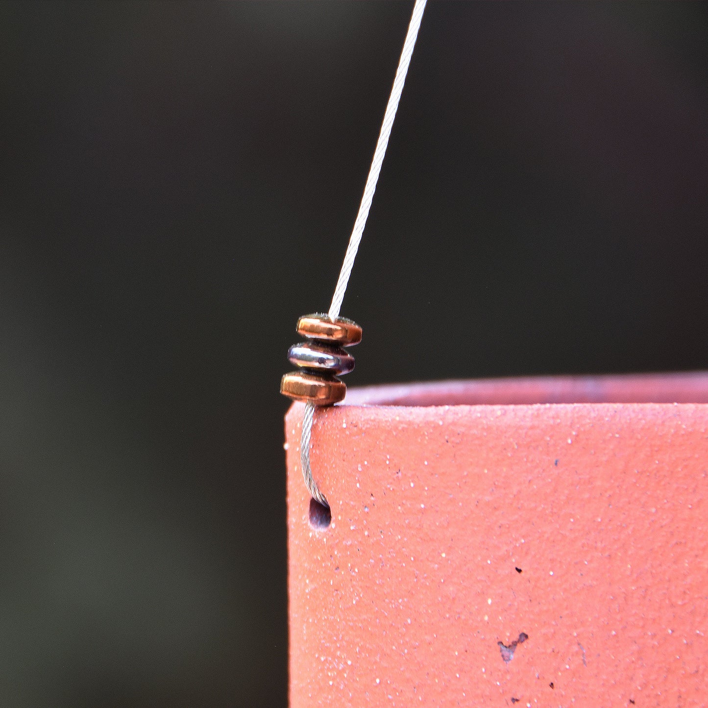 Modern Ceramic Wind Chime in Terra Cotta with Speckled Black and White Clapper