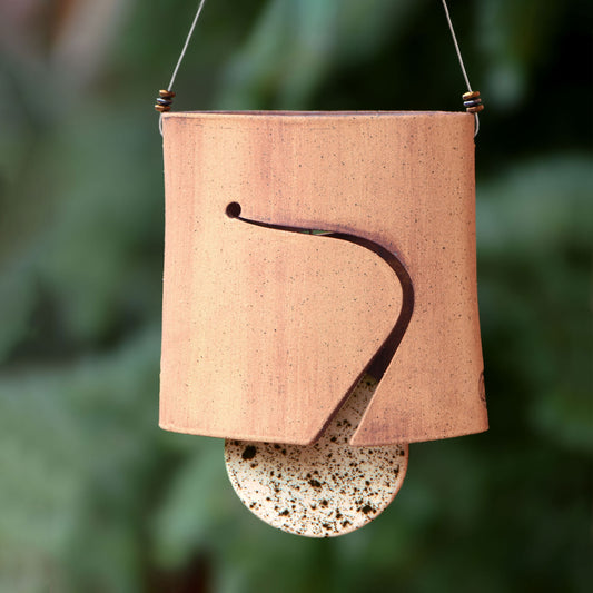 Modern Ceramic Wind Chime with Rustic Charm and Speckled Black and White Clapper