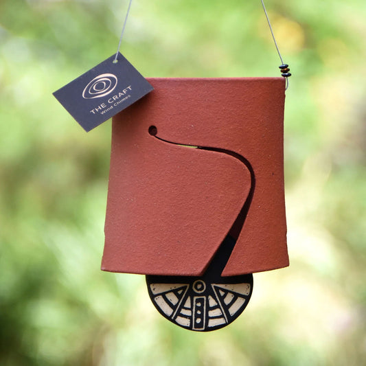 Modern Ceramic Wind Chime in Terra Cotta with Abstract Pendant