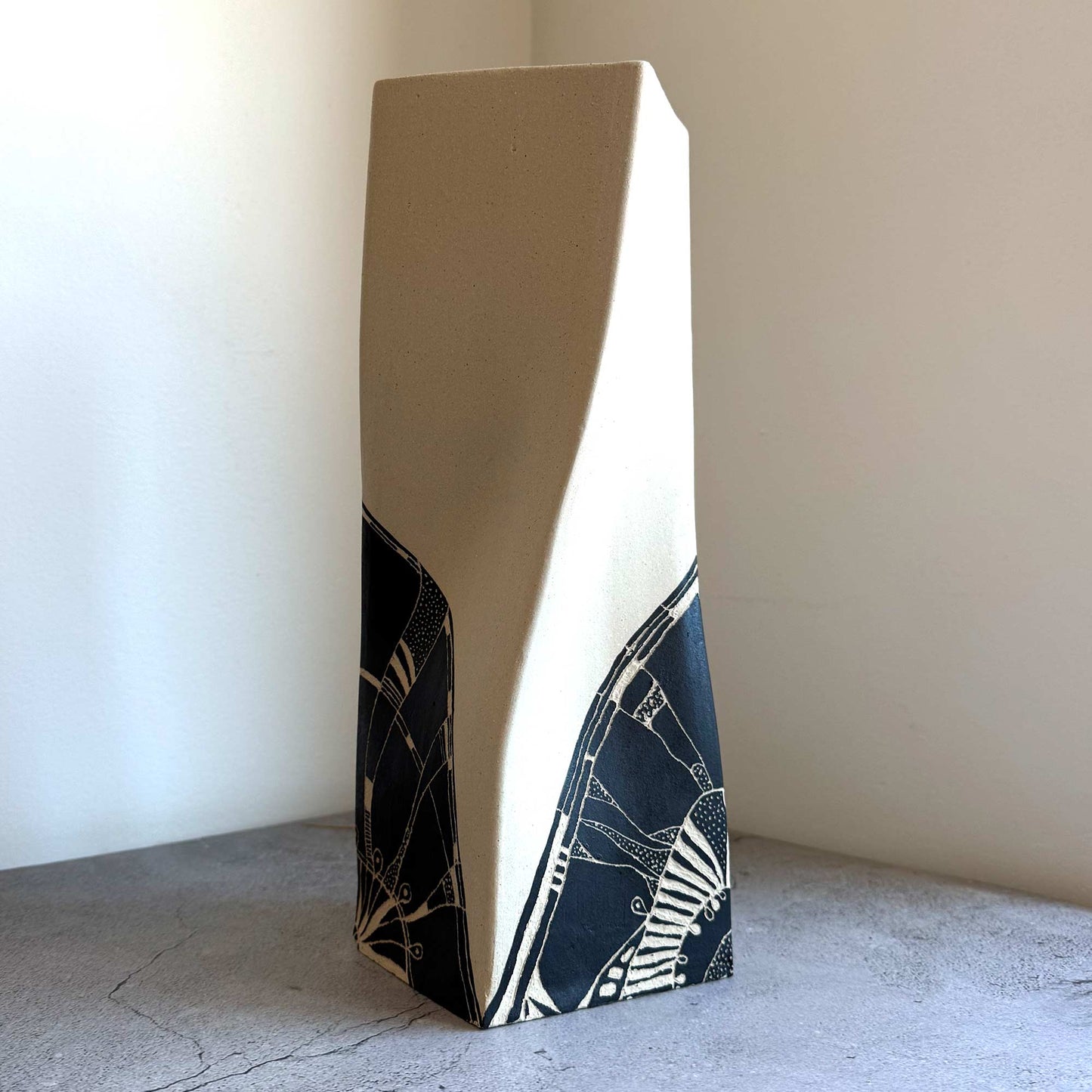 Unique Twisted Geometric Vase in Black and White